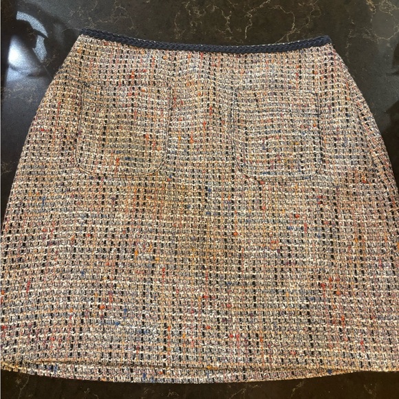 LOFT  Career Skirt  Size 6 Navy Peach  Tweed  Front Pockets  Lined Above Knee - Picture 2 of 9